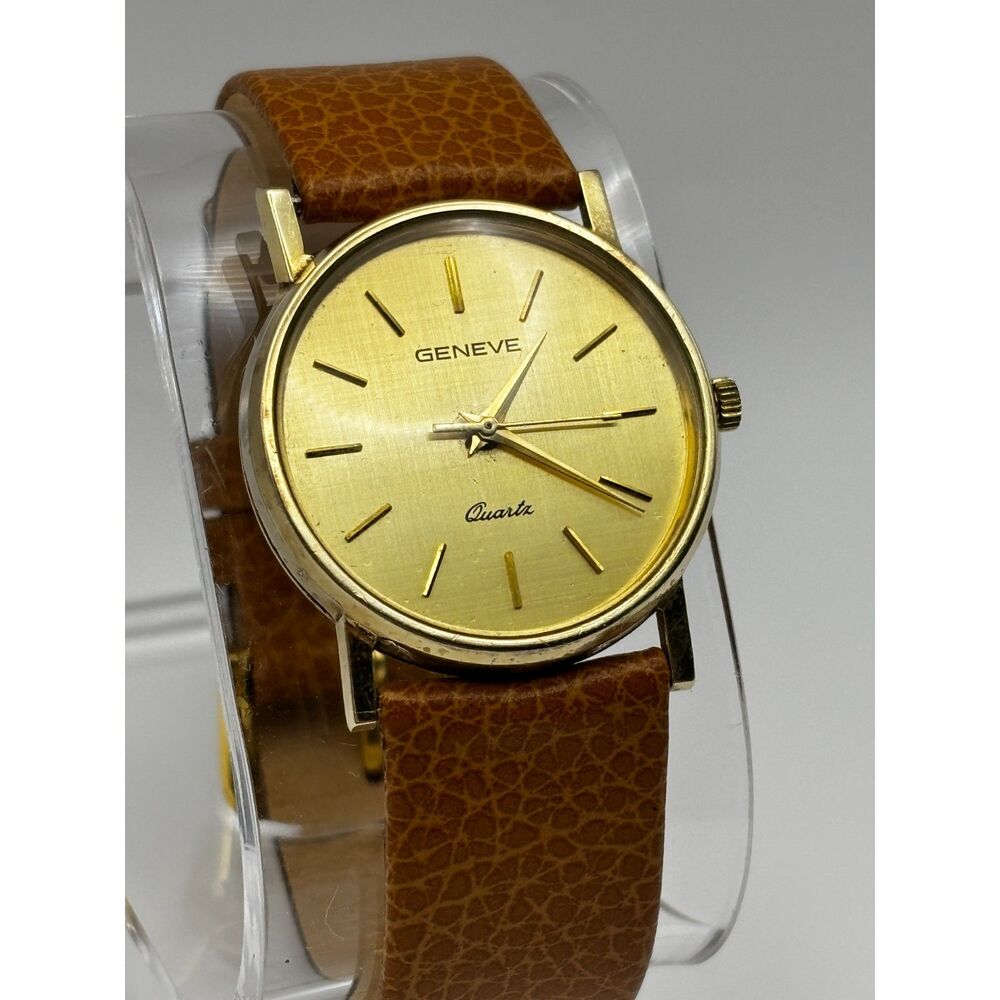 Vintage 14k Gold Geneve 1980s Swiss quartz men's watch, working
